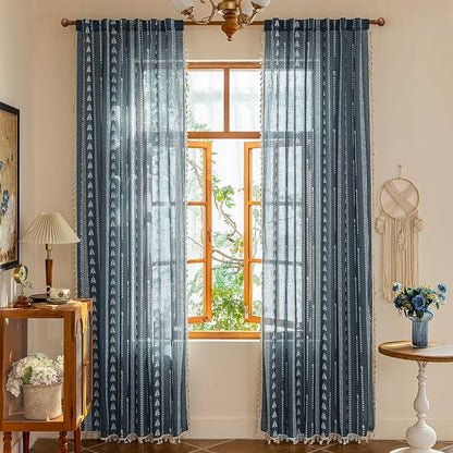 Boho Dark Grey Curtains 84 inch Long - Image 2
