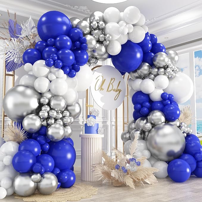 412Pcs Blue White Silver Balloon Arch Kit, 18 12 10 5 Inch Different Size Royal by PAXILE