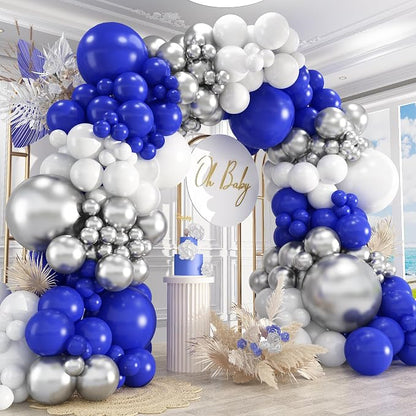 412Pcs Blue White Silver Balloon Arch Kit, 18 12 10 5 Inch Different Size Royal by PAXILE