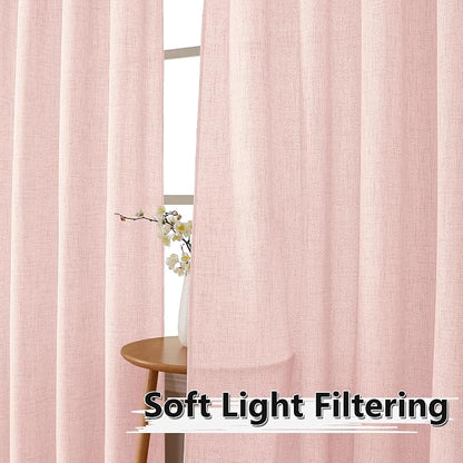 Tollpiz Linen Curtain Living Room Rod Pocket Semi Sheer Curtains Burlap Light - Image 2