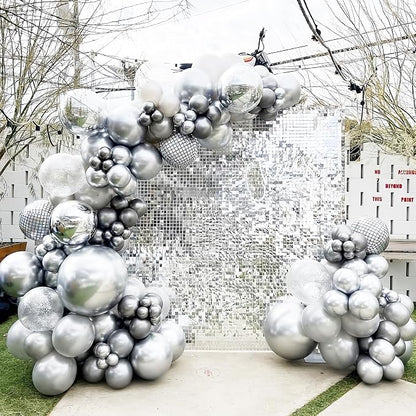 Voircoloria 130pcs Metallic Silver Balloons Arch Kit, 18 12 10 5 Inch | - Image 7