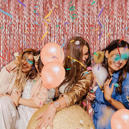 Rose Gold Tinsel Foil Fringe Curtains Wavy Backdrop - Image 7