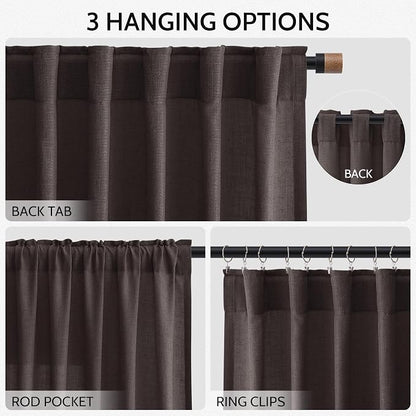Cocoa Coffee Linen Blend Light Filtering Back Tab Curtains 108 Inches Long - Image 3
