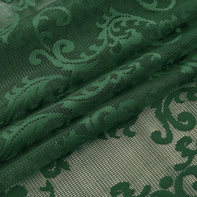 Dark Green Lace Curtains 72 Inches Long 2 Panels Country Vintage Sheer Lace - Image 6