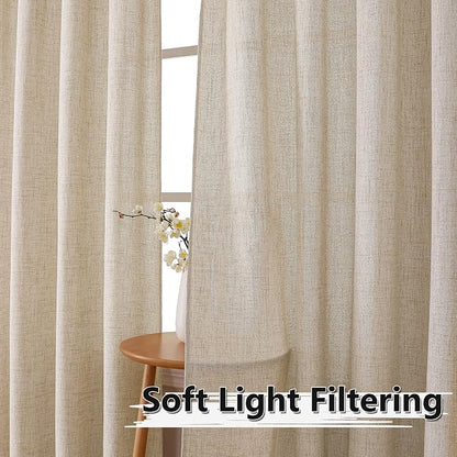 Tollpiz Short Linen Curtain Living Room Rod Pocket Semi Sheer Curtains Burlap - Image 2