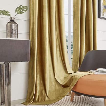 BULBUL Velvet Gold Curtains 72 inch Length- Living Room Blackout Thermal Window - Image 6