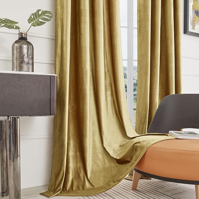 Velvet Gold Grommet Blackout Curtains 120 inch Length - Image 6