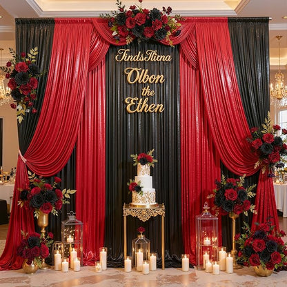 20ft x 10ft Red Black Sequin Backdrop Curtain - Image 5