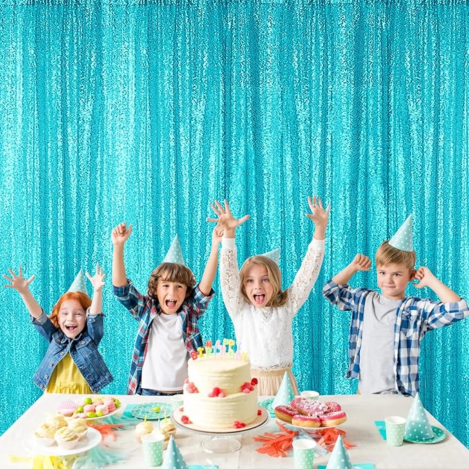 Sugargirl Turquoise Sequin Backdrop Curtain 6 Panels 2FTx8FT Glitter Turquoise - Image 2