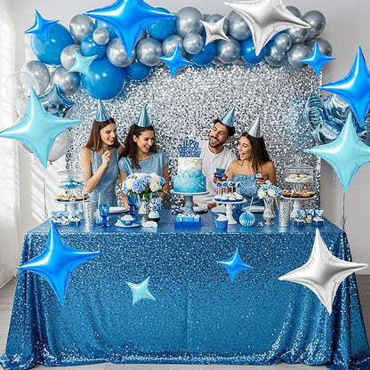 TONIFUL 30 Pcs Four Pointed Star Balloon 26In&10In Silver Blue Foil Balloon | - Image 6