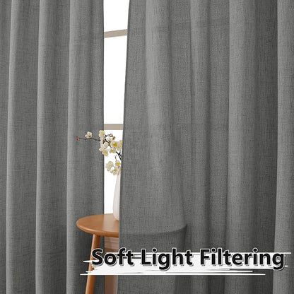 Tollpiz Linen Curtain Living Room Rod Pocket Semi Sheer Curtains Burlap Light - Image 2