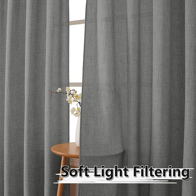 Tollpiz Short Linen Curtain Living Room Rod Pocket Semi Sheer Curtains Burlap - Image 2