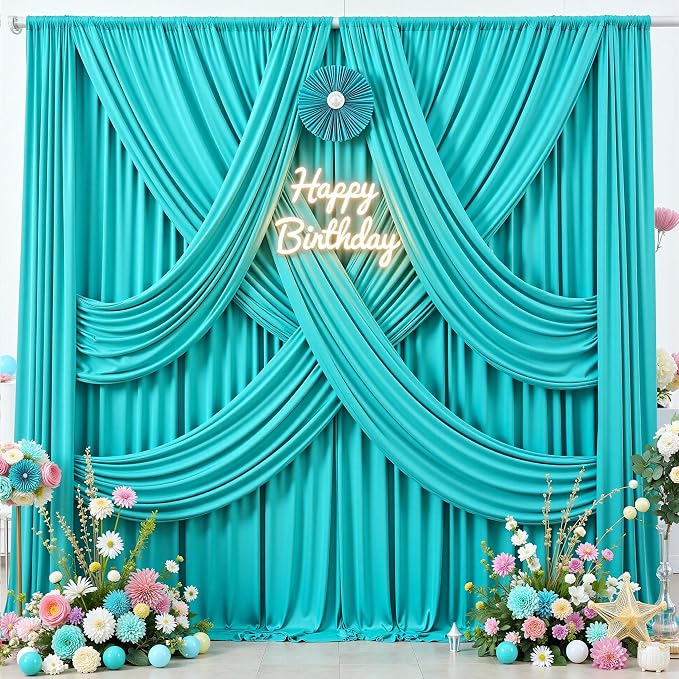 10 ft x 20 ft Wrinkle Free Turquoise Backdrop Curtain - Image 3