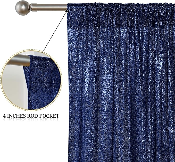 Sugargirl Navy Sequin Backdrop Curtain 4FTx8FT Glitter Navy Background Drapes - Image 4