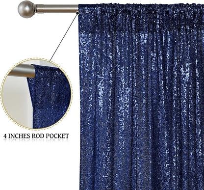 Sugargirl Navy Sequin Backdrop Curtain 4FTx8FT Glitter Navy Background Drapes - Image 4