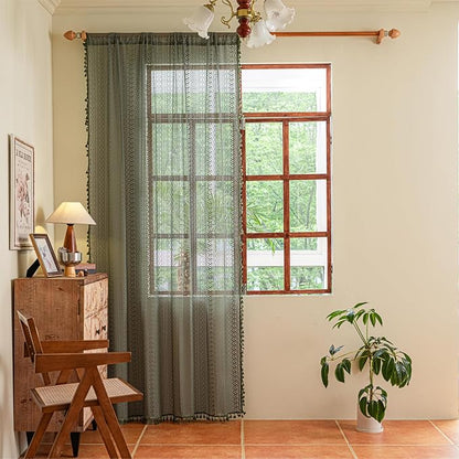 Sutuo Home Olive Green Boho Curtains 63 inches Long - Image 9