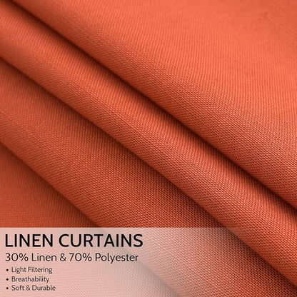 Bright Orange Linen Blend Light Filtering Back Tab Curtains 84 Inches Long - Image 2