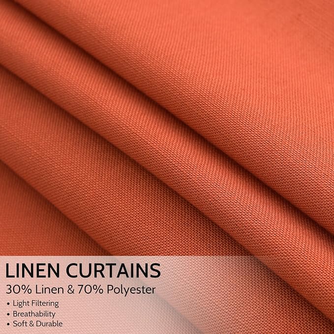 Bright Orange Linen Blend Light Filtering Back Tab Curtains 102 Inches Long - Image 2