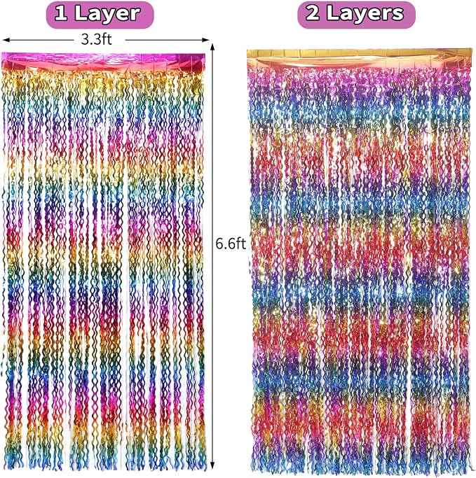 4 Pack Wavy Rainbow Foil Fringe Curtain | 3.3x6.6ft Colorful Tinsel Metallic - Image 7