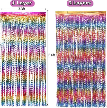 4 Pack Wavy Rainbow Foil Fringe Curtain | 3.3x6.6ft Colorful Tinsel Metallic - Image 7
