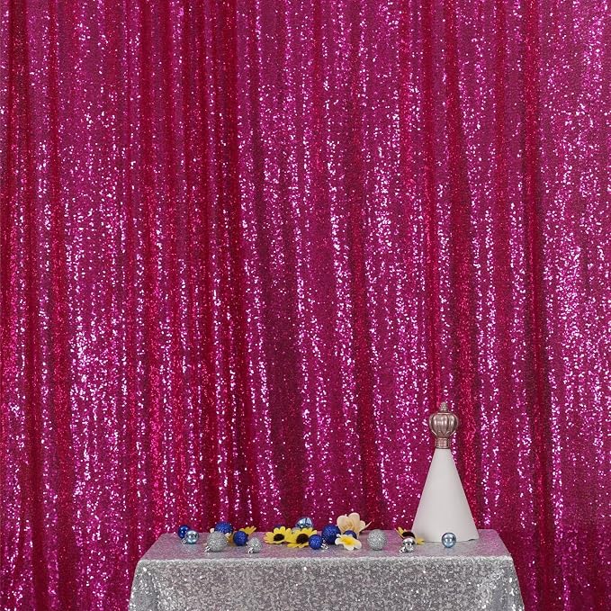 Poise3EHome Sequin Backdrop Curtain, 10Ft x 10Ft Hot Pink Glitter Photography by Poise3EHome