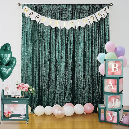 Sugargirl Dark Green Sequin Backdrop Curtain 2 Panels 2FTx8FT Glitter Dark - Image 7