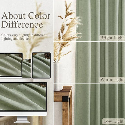 Light Sage Linen Curtains for Living Room 63 Inches Long 2 Panel Set Light - Image 3