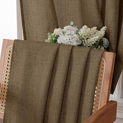 Tollpiz Short Linen Curtain Bedroom Rod Pocket Semi Sheer Curtains Burlap Light - Image 6