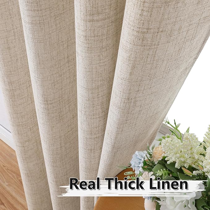 Tollpiz Linen Curtain Living Room Rod Pocket Semi Sheer Curtains Burlap Light - Image 3