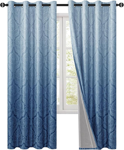 DWCN 100% Blackout Curtains for Bedroom 96 Inch Long-Damask Patterned Ombre - Image 9