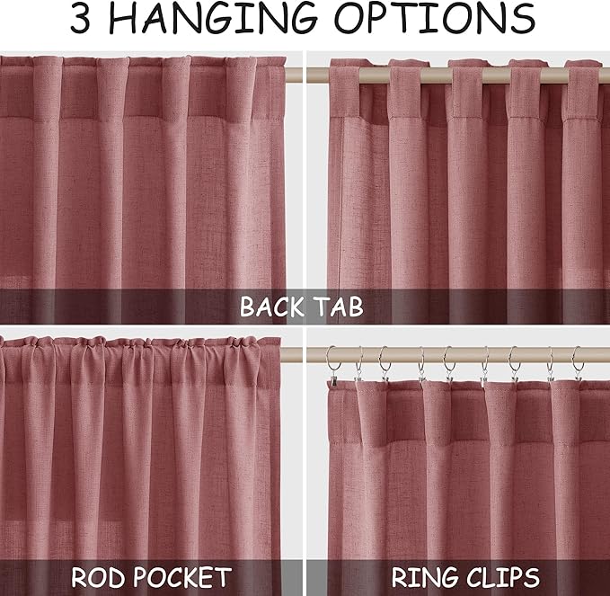 Canyon Rose Linen Curtains 90 Inch Long 2 Panels Set - Image 2
