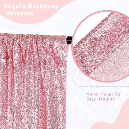 Fuchsia Pink Sequin Curtains Backdrop 6 Pcs 2FTx8FT Shiny Shimmer Fabric | - Image 3