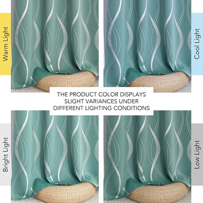 NICETOWN Aqua Blue Foil Print Curtains 90 inch Long - Image 4