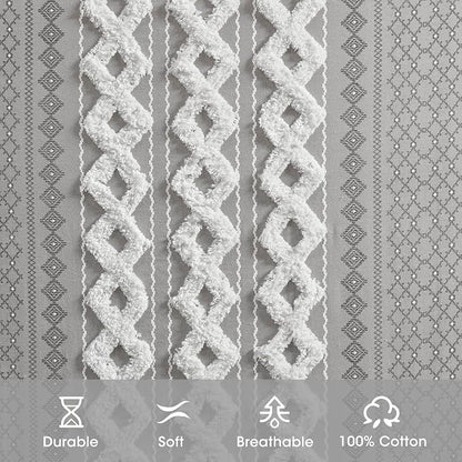 INK+IVY 100% Cotton Boho Window Curtain, Single Panel, 50x84 Gray | Tufted - Image 3