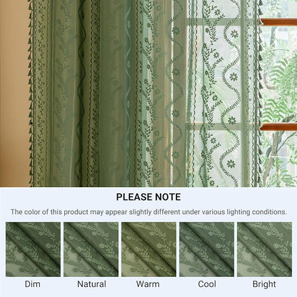 WAZZIO Boho Lace Curtains 2 Panels 72 Inches -Vintage Victorian Sheer Panel - Image 8