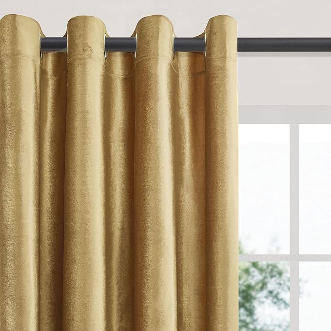 BULBUL Velvet Gold Blackout Curtains 90 inch Long - Image 2