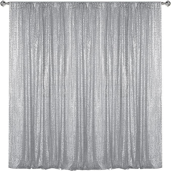 Sugargirl Silver Sequin Backdrop Curtain 7FTx7FT Glitter Silver Background by Sugargirl