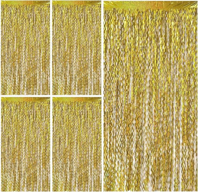 Gold Backdrop Birthday Decorations Foil Curtain Backdrop Gold Streamers Dance by BOMSI