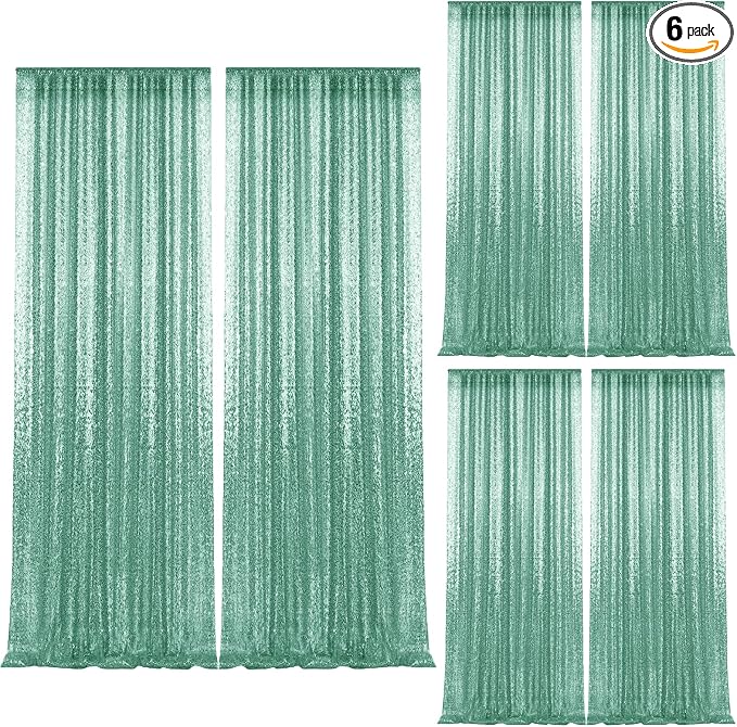 2×8FT-6PCS Mint Green Sequin Backdrop Curtains Panels, Photography Backdrop by Pufogu