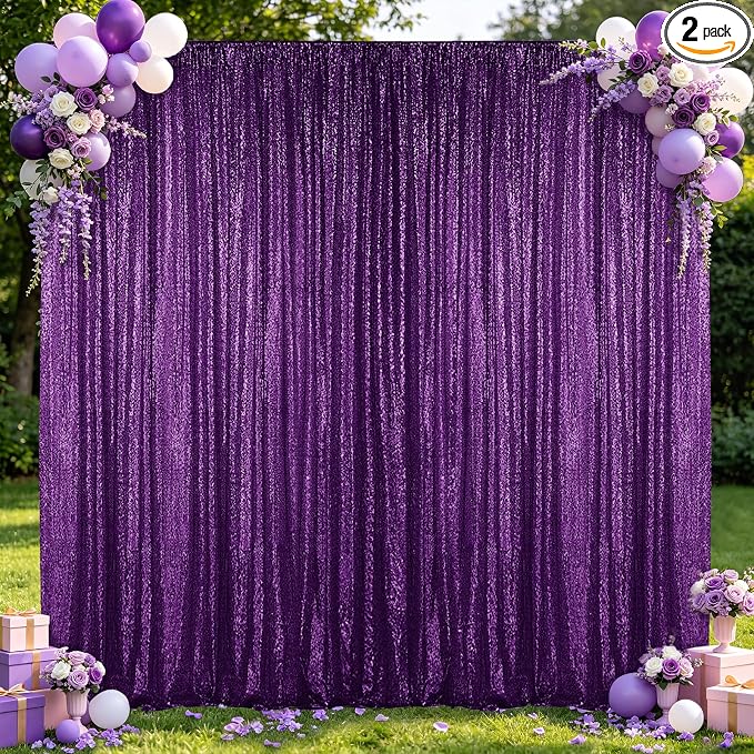 Hahuho Purple Sequin Backdrop Curtain, Party Decoration（2 Panels, 4FT x 8FT by Hahuho