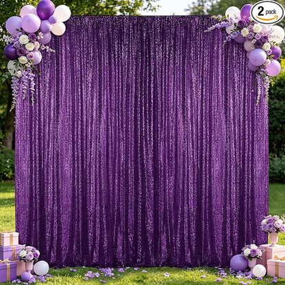 Hahuho Purple Sequin Backdrop Curtain, Party Decoration（2 Panels, 4FT x 8FT by Hahuho