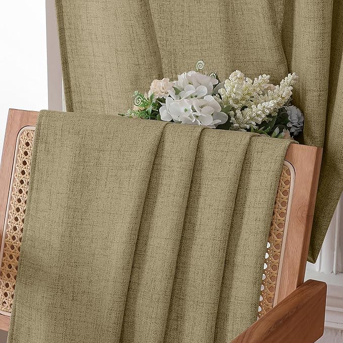 Tollpiz Short Linen Curtain Living Room Rod Pocket Semi Sheer Curtains Burlap - Image 6