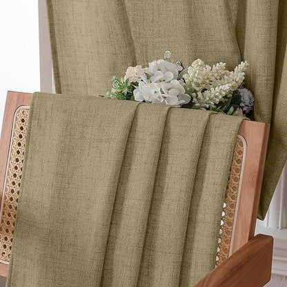 Tollpiz Short Linen Curtains Living Room Rod Pocket Semi Sheer Curtain Burlap - Image 6