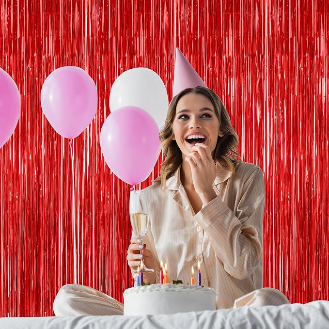 ZATAYE 4 Pack Red Valentines Christmas Foil Curtain Streamer Decorations | Red - Image 5