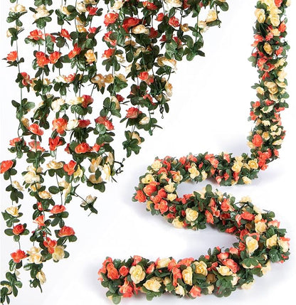 Artificial Flower Garland 8pcs 8.2ft Rose Vine Decor, Champagne Flower | by PONKING