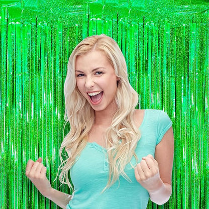 Voircoloria Laser Green Foil Fringe Backdrop Curtains, 2 Pack | Tinsel Streamers - Image 7