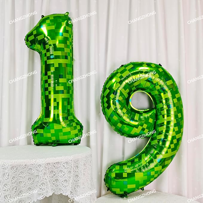 40 inch giant Green pixel miner game number 7 balloon | Large mining theme foil - Image 5