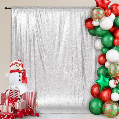 PartyDelight Silver Sequin Backdrop 8x8ft Sparkly Photo Curtain | 4 Inch Rod - Image 6