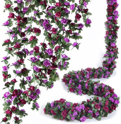 Artificial Flower Garland 8pcs 8.2ft Rose Vine Decor, Hanging Faux Roses String by PONKING