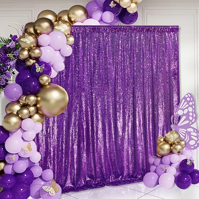 7ft x 7ft Purple Sequin Backdrop Glitter Curtains Photo Background | Sequin - Image 3
